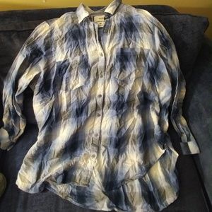 Plus size long sleve blue button down shirt